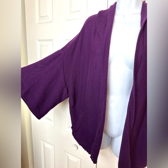 EILEEN FISHER Purple Cardigan Sweater Hooded Pockets Plum Organic Cotton Knit - Picture 7 of 14